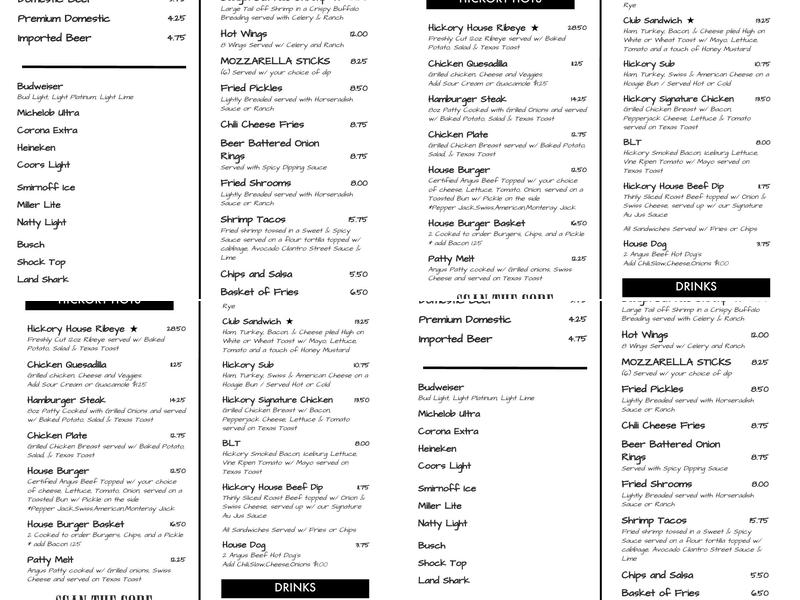 Hickory House Menu