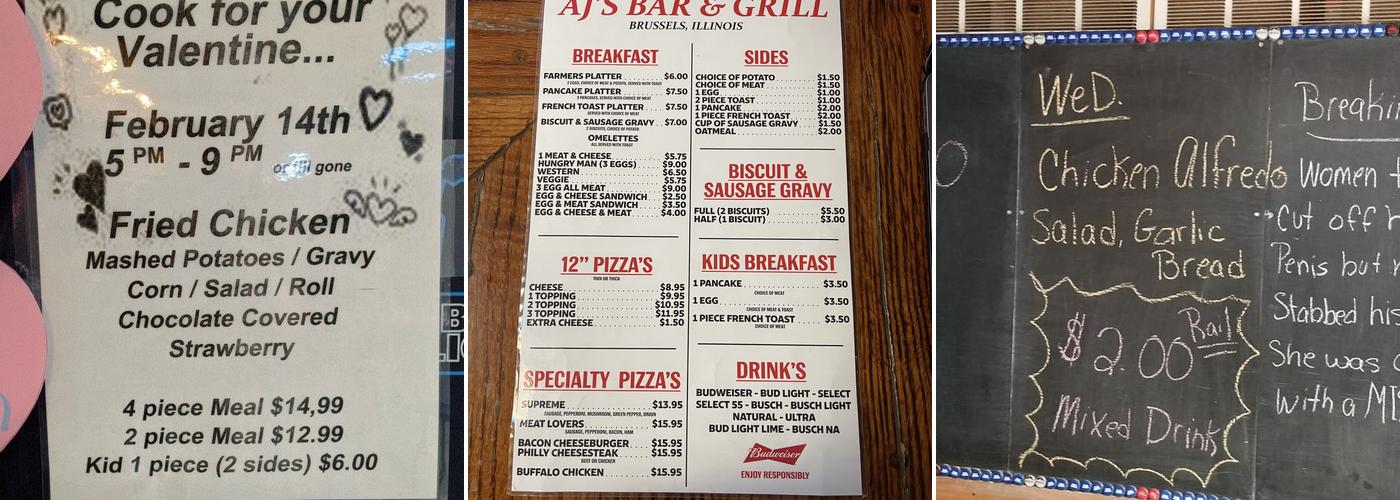 A J's Bar & Grill Menu
