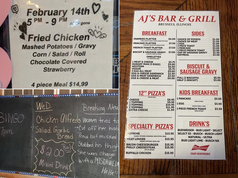 A J's Bar & Grill Menu