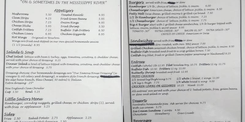 Kinder's Restaurant Menu