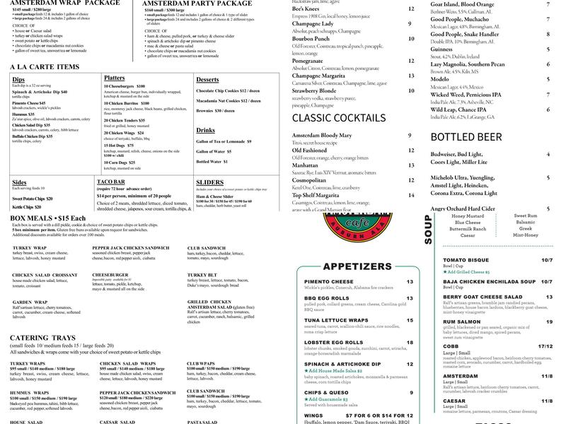Amsterdam Cafe Menu