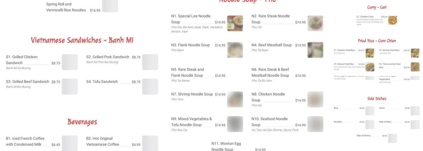 Pho Lee Menu