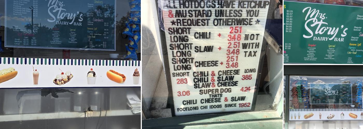 Mrs. Storys Dairy Bar Menu