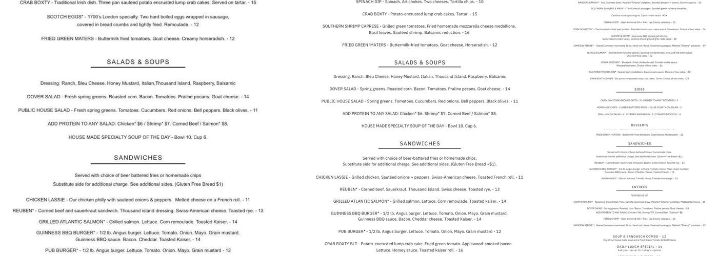 Irish Bred Pub Menu