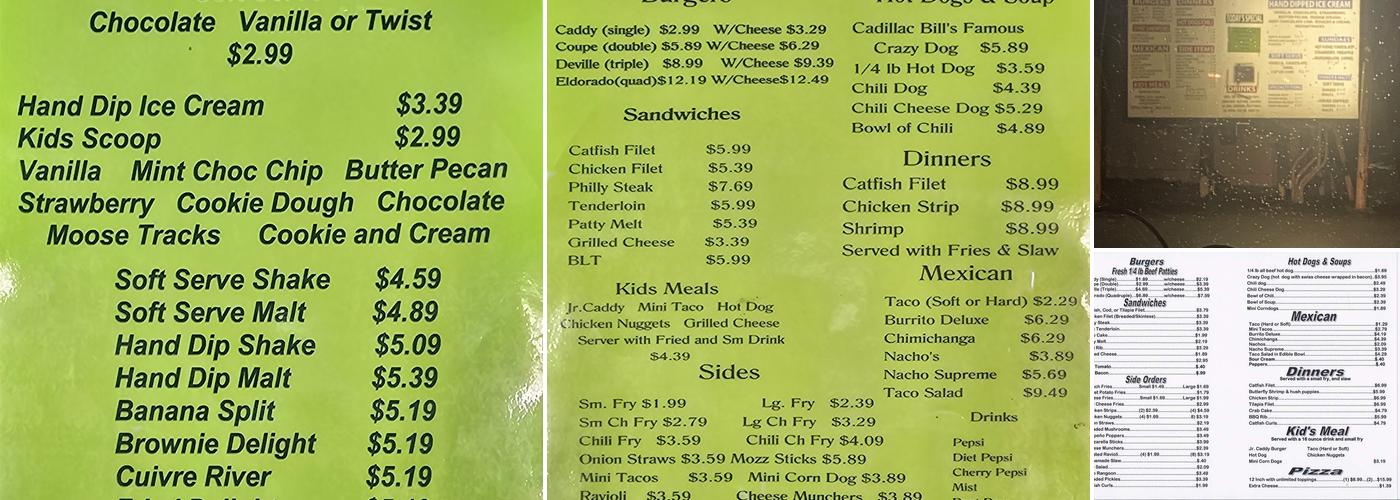 Cadillac Bill's Menu