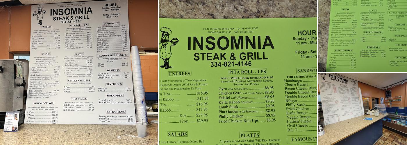 Insomnia Steak & Grill Menu