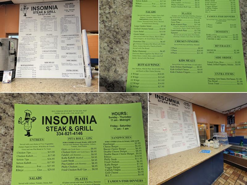 Insomnia Steak & Grill Menu