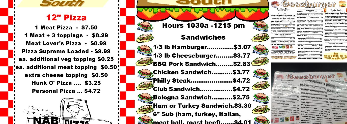 Geezburger Menu