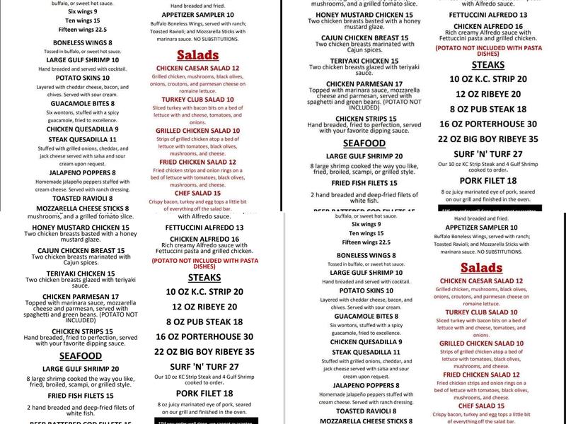 K.C.'s Place Restaurant Menu