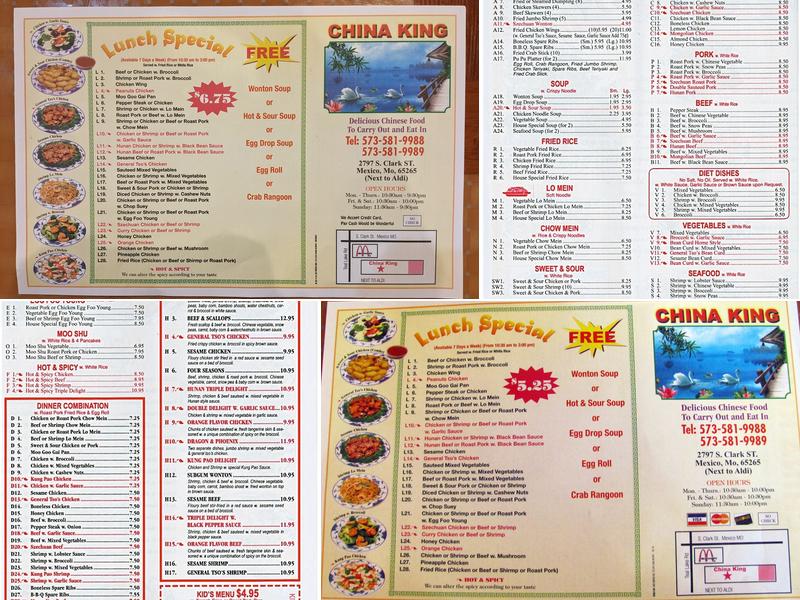 China King Menu