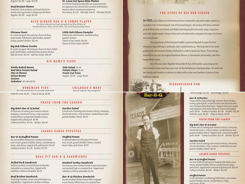 Big Bob Gibson Bar-B-Q Menu