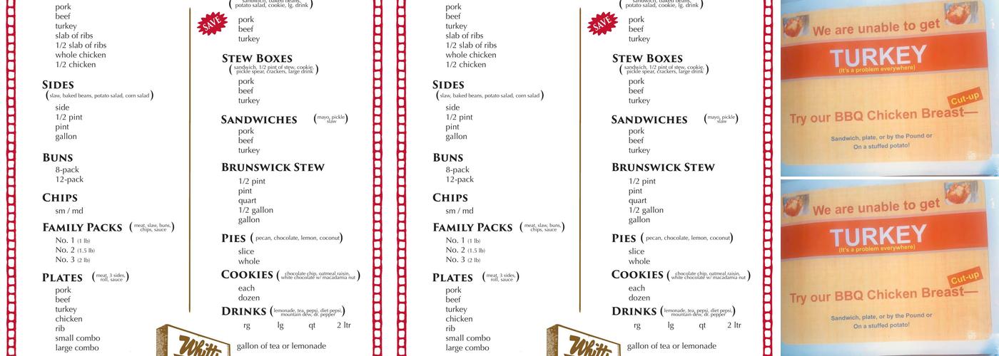 Whitt's Barbecue Menu