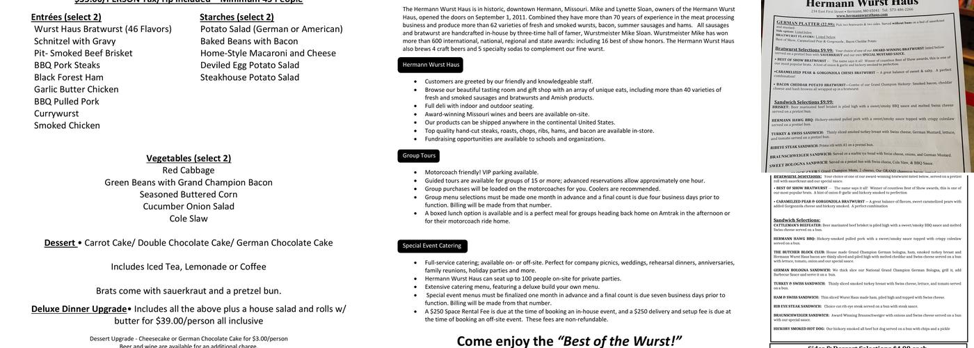 Hermann Wurst Haus Menu