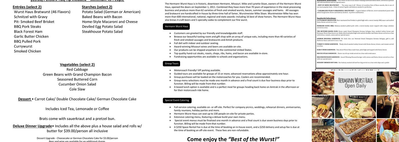 Hermann Wurst Haus Menu
