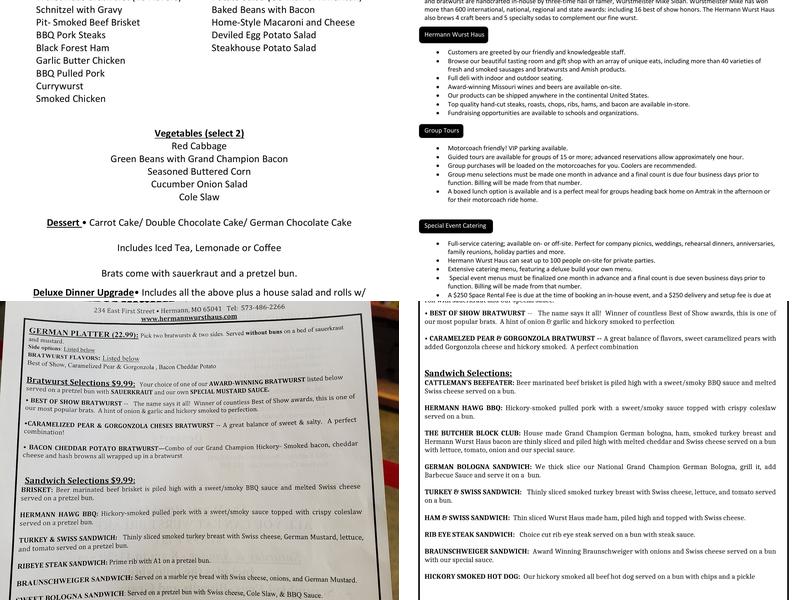 Hermann Wurst Haus Menu