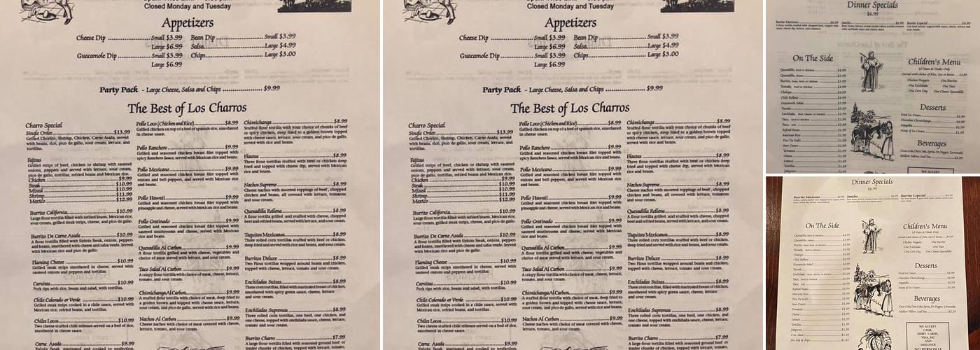 Los Charros Mexican Restaurant Menu