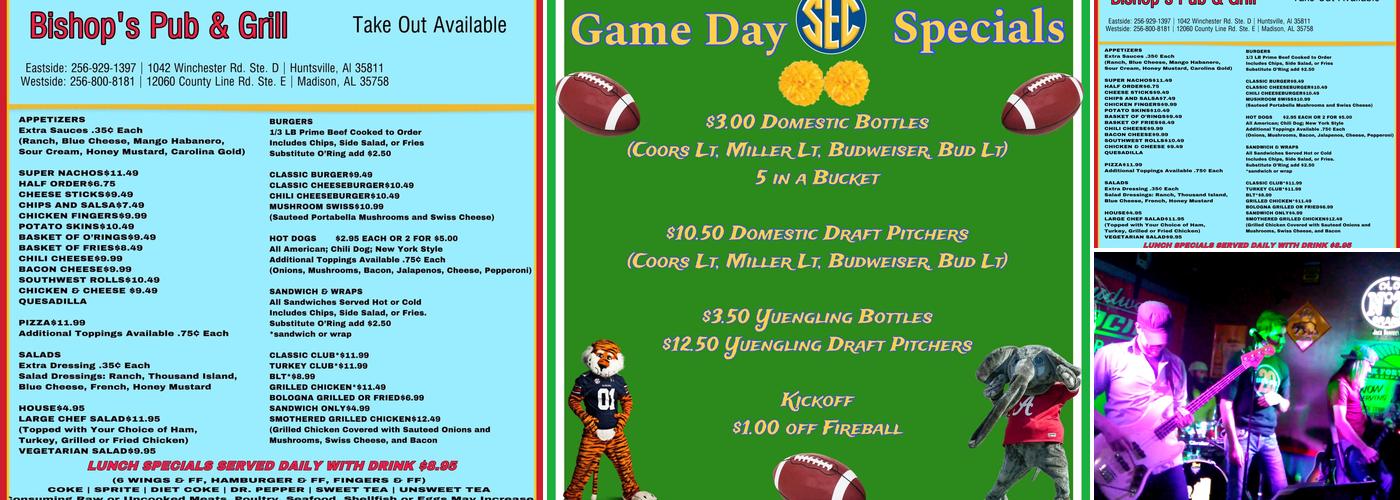 Bishop's Eastside Pub & Grill Menu