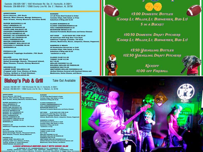 Bishop's Eastside Pub & Grill Menu