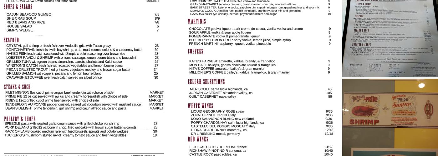 Simp McGhee's Menu