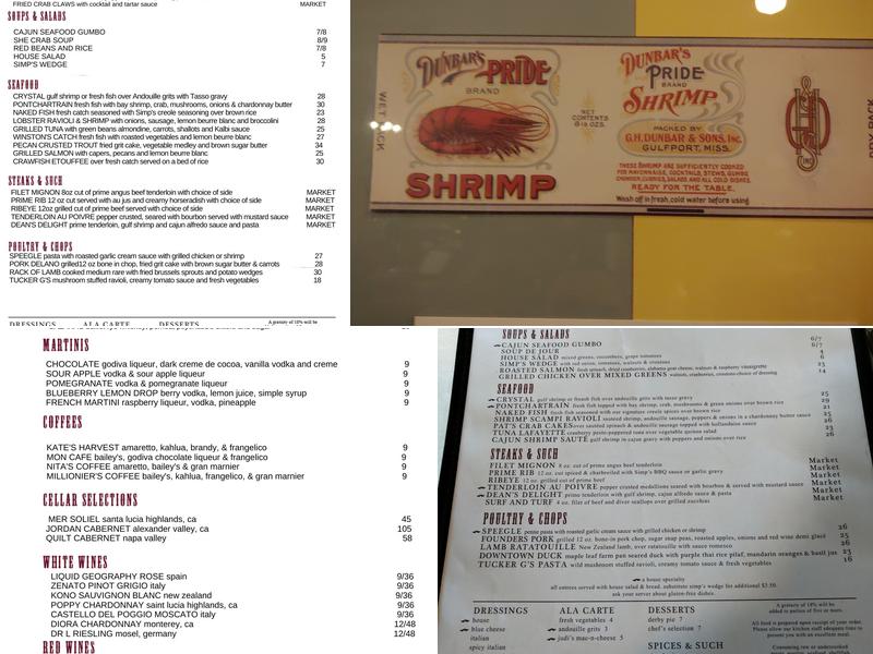 Simp McGhee's Menu