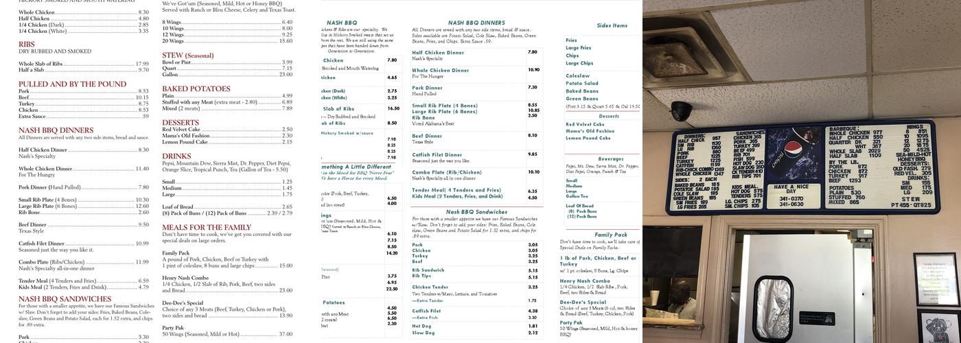 Nash Barbeque Menu