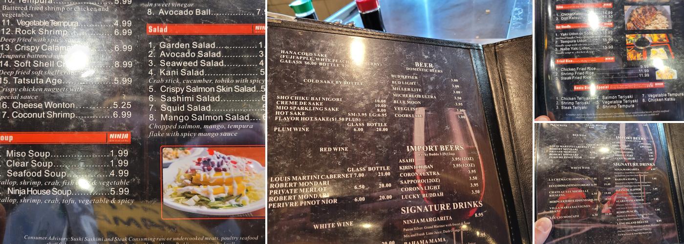 Ninja Japanese Restaurant Menu