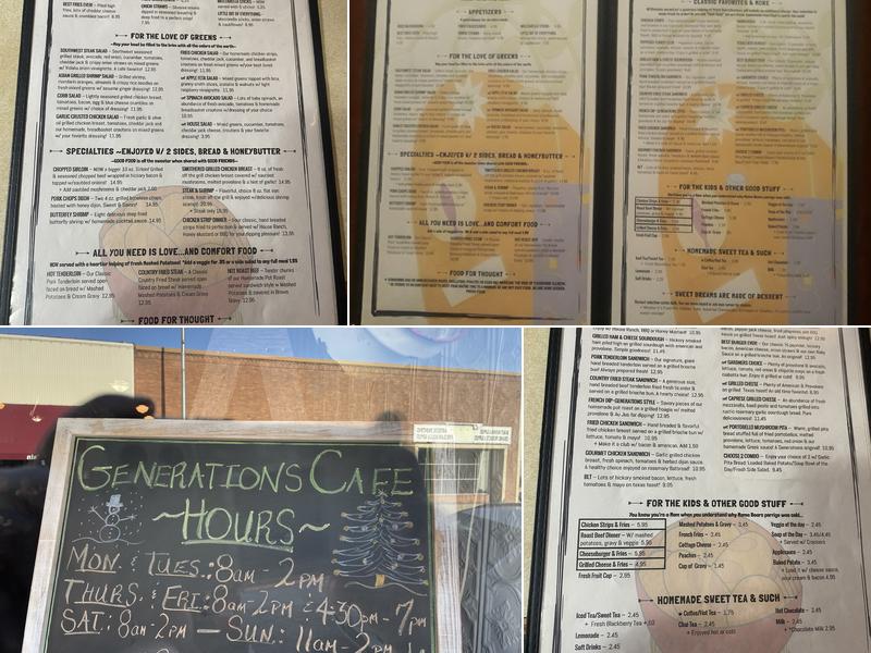 Generations Cafe Menu