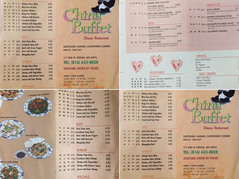 China buffet Menu