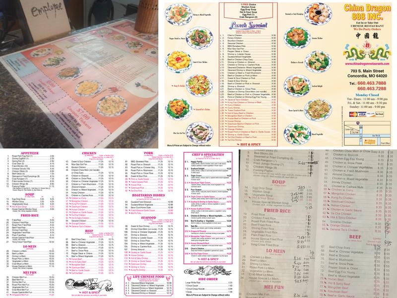 China Dragon Menu