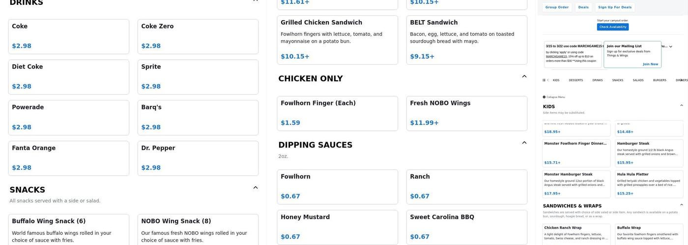 Things & Wings Southside Menu