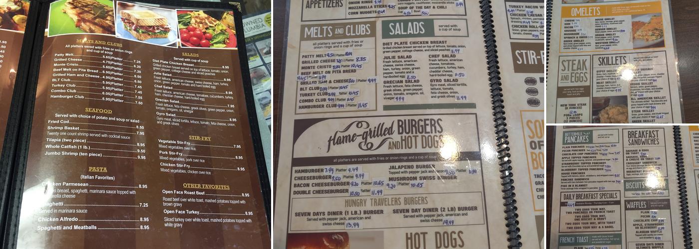 Seven Days Diner Menu