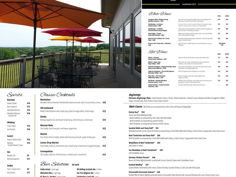 Elements Destination Restaurant Menu