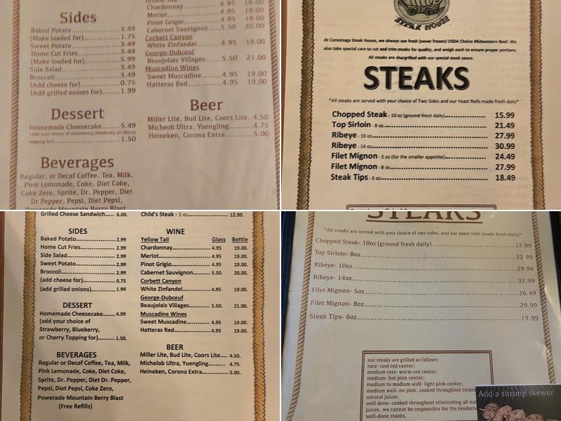 Conestoga Steak House Menu