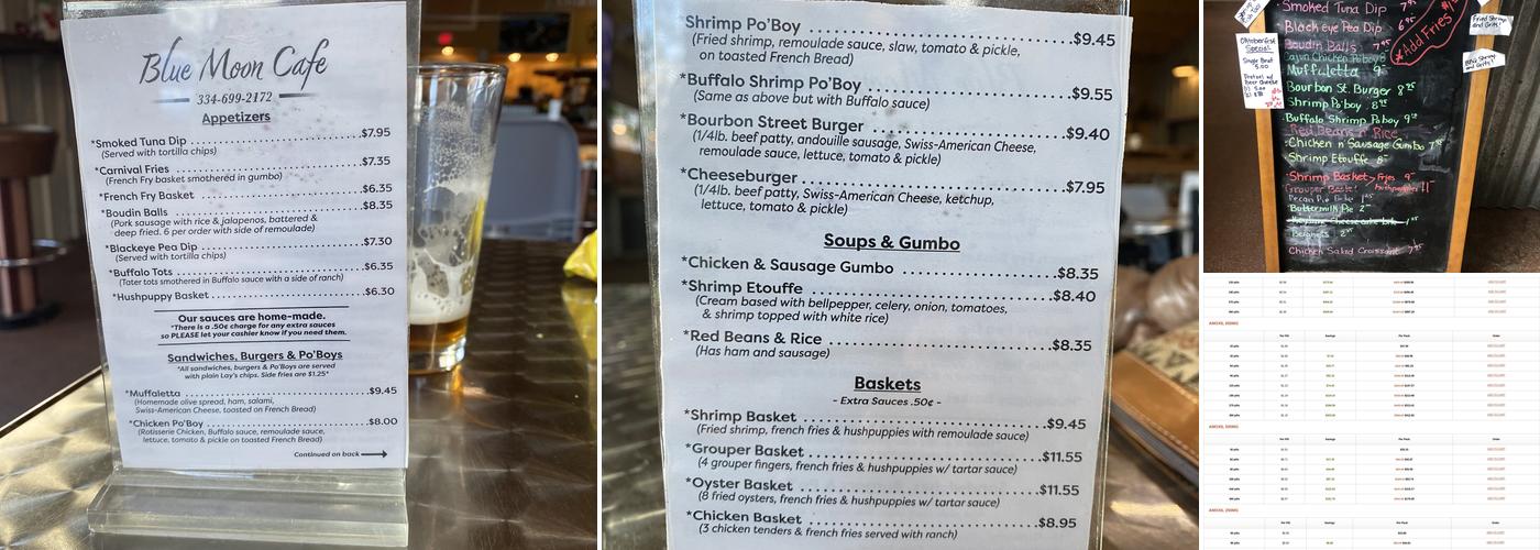 Blue Moon Cafe' Menu