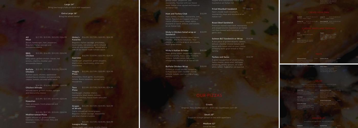 Nicky's Pizza Menu