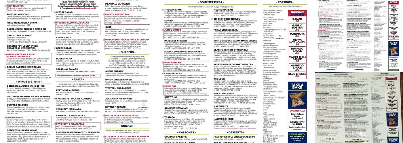 Minsky's Pizza Menu