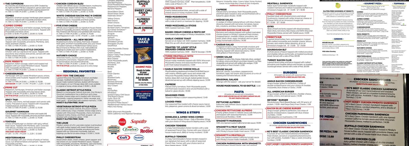 Minsky's Pizza Menu