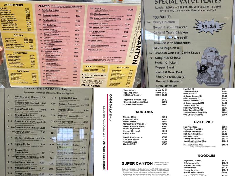 Super Canton Menu