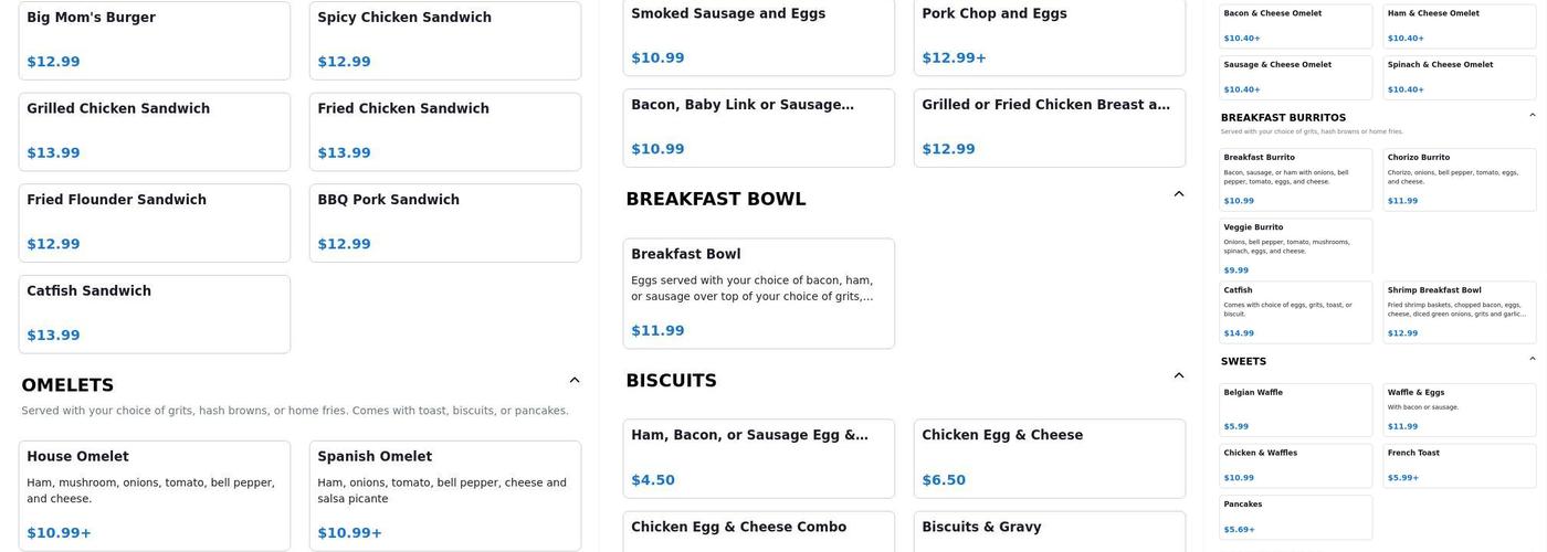Mom's Kitchen Menu