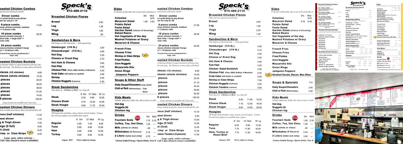 Speck's Drive-In Menu