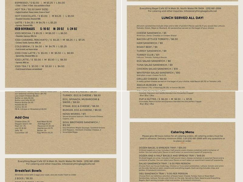 Everything Bagel Cafe Menu