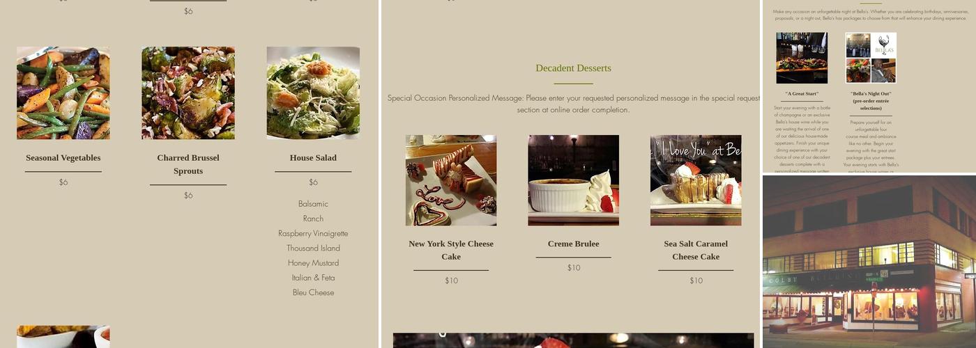 Bella's Fine Dining Menu