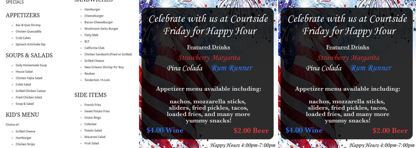 Courtside Restaurant Menu