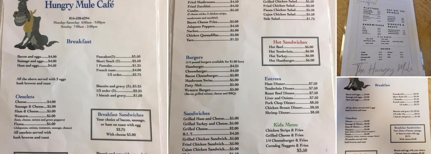 Hungry Mule Menu