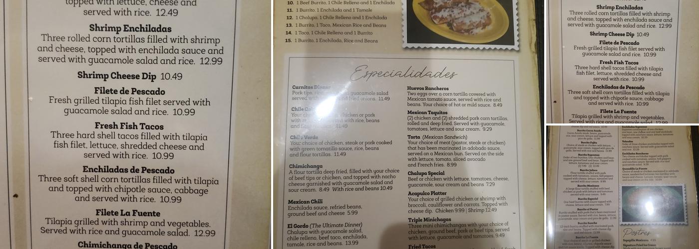 La Fuente Mexican Restaurant Menu