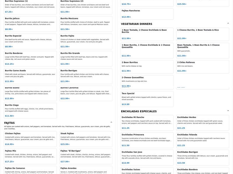 Señor Barrigas Mexican Restaurant-Savanna Menu
