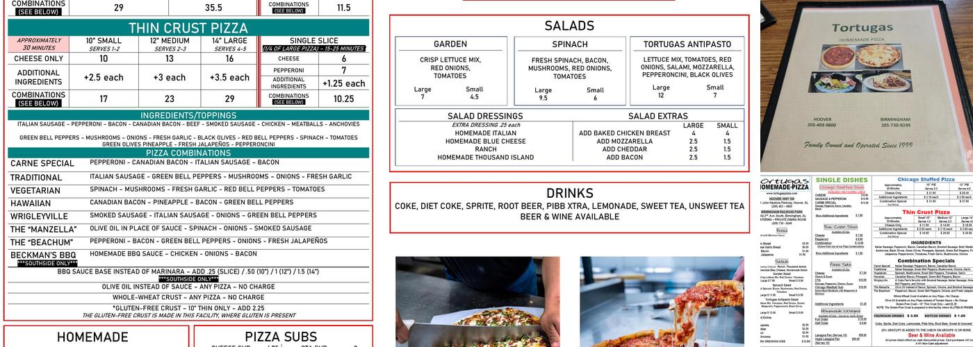 Tortugas Pizza Menu