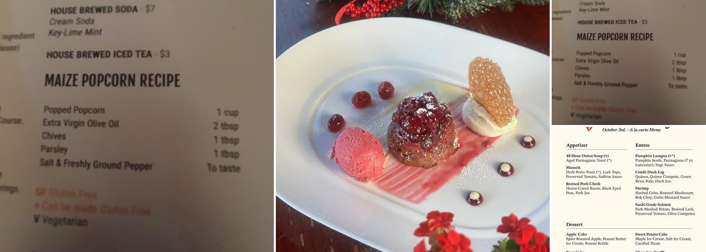 Maize Restaurant Menu