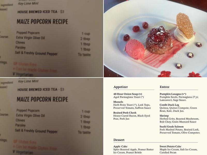 Maize Restaurant Menu