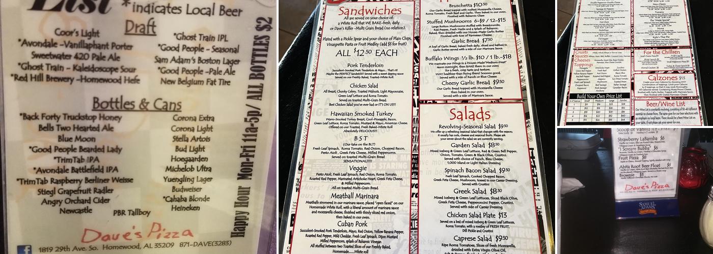 Dave's Pizza Menu